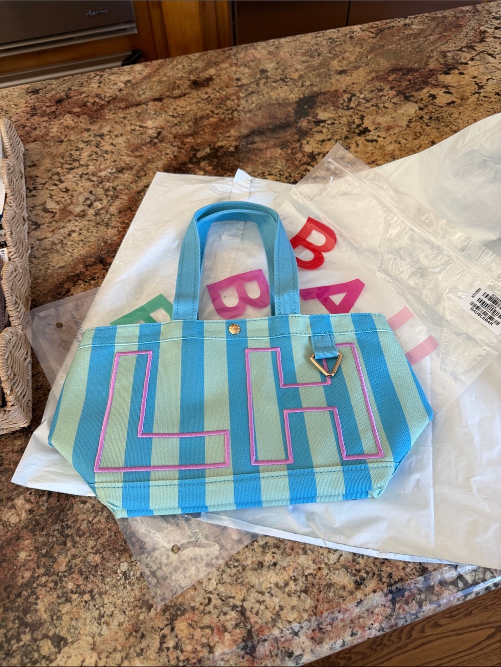 BaubleBar Striped Custom Alpha Tote, Size small
